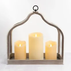 Kirkland's Home Whitewashed Wood Beaded Open Lantern- Lanterns