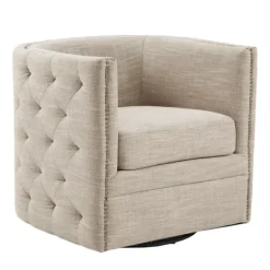 Kirkland's Home Wilson Tufted Cream Swivel Accent Chair- Accent Chairs