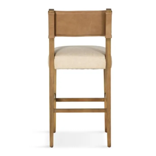 Kirkland's Home Winchester Tan Upholstered Wood Bar Stool- Bar Stools & Counter Height Stools