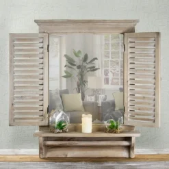 Kirkland's Home Window Shutter Mirror With Shelf And Towel Rod- Decorative Mirrors
