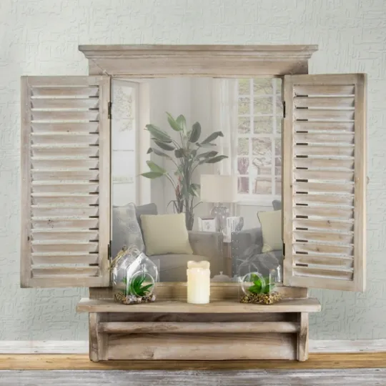 Kirkland's Home Window Shutter Mirror With Shelf And Towel Rod- Decorative Mirrors