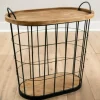 Kirkland's Home Wire And Natural Wood Basket Side Table- Accent & End Tables