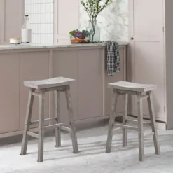 Kirkland's Home Wire Brushed Saddle Wood Bar Stool- Bar Stools & Counter Height Stools