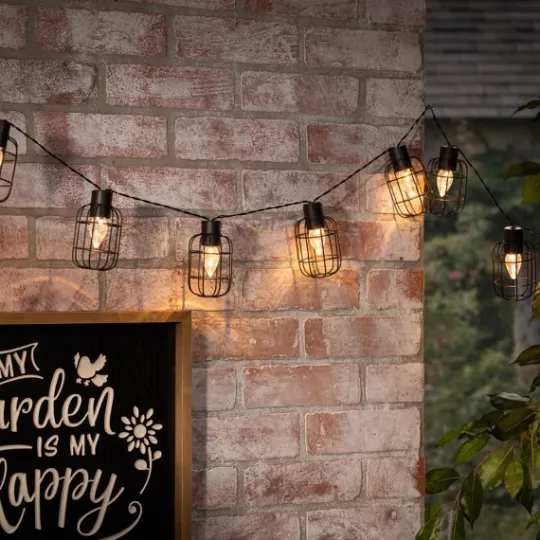 Kirkland's Home Wire Round Cage Solar Outdoor String Lights- Outdoor Lighting