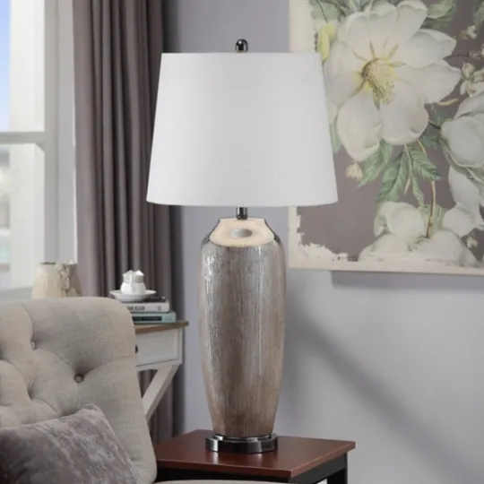 Kirkland's Home Wire-Brushed Silver And Brown Column Table Lamp- Table Lamps