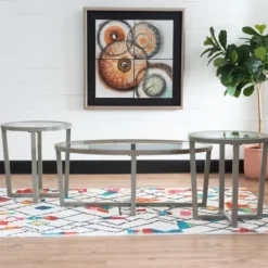 Kirkland's Home Wood & Glass Top 3-Pc. Table Set- Coffee Tables