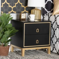 Kirkland's Home Wood & Gold Accent 2-Drawer Nightstand- Nightstands