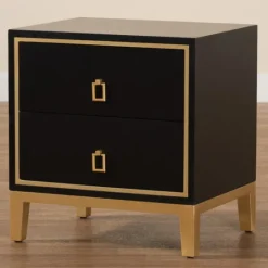 Kirkland's Home Wood & Gold Accent 2-Drawer Nightstand- Nightstands