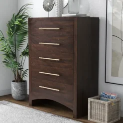 Kirkland's Home Wood & Gold Hardware 5-Drawer Chest- Dressers & Chests