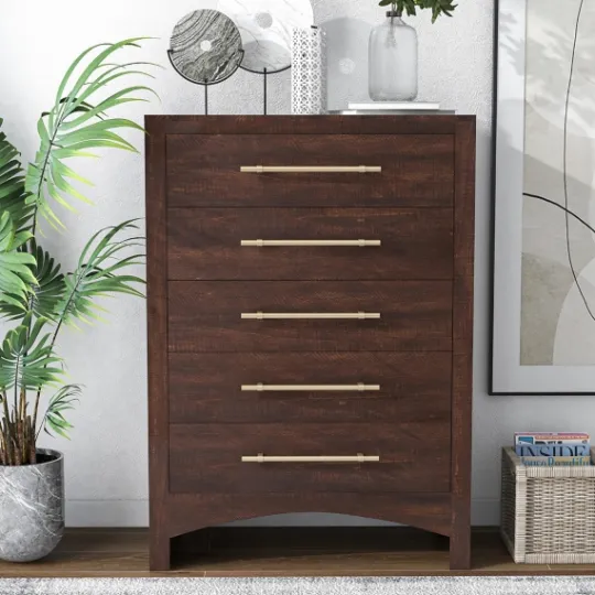 Kirkland's Home Wood & Gold Hardware 5-Drawer Chest- Dressers & Chests