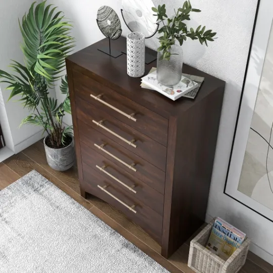 Kirkland's Home Wood & Gold Hardware 5-Drawer Chest- Dressers & Chests