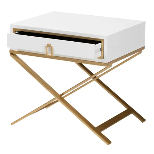 Kirkland's Home Wood & Gold X-Base Nightstand- Nightstands