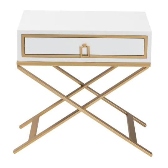 Kirkland's Home Wood & Gold X-Base Nightstand- Nightstands