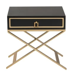 Kirkland's Home Wood & Gold X-Base Nightstand- Nightstands