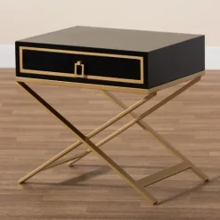 Kirkland's Home Wood & Gold X-Base Nightstand- Nightstands