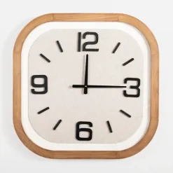 Kirkland's Home Wood & Linen Rounded Edge Wall Clock- Clocks