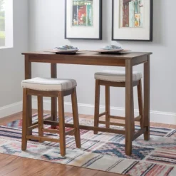 Kirkland's Home Wood & Upholstered Stools 3-Pc. Dining Set- Dining Tables