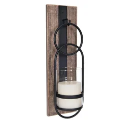 Kirkland's Home Wood And Black Metal Geometric Sconce- Sconces