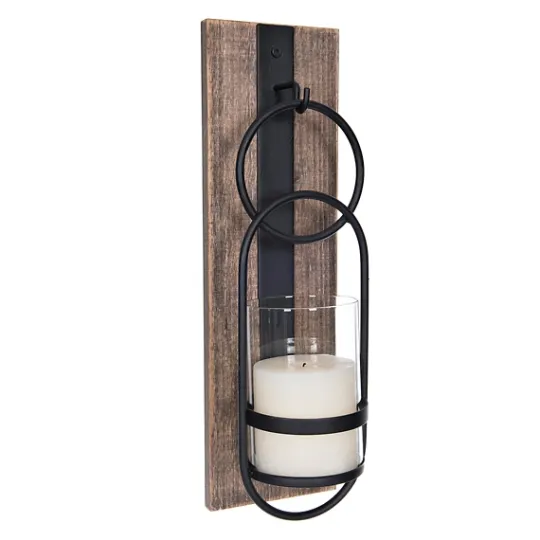 Kirkland's Home Wood And Black Metal Geometric Sconce- Sconces