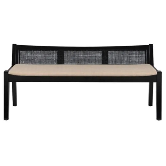 Kirkland's Home Wood And Cane Upholstered Bench- Benches & Ottomans