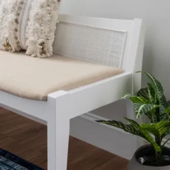 Kirkland's Home Wood And Cane Upholstered Bench- Benches & Ottomans