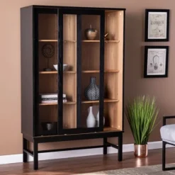 Kirkland's Home Wood And Glass 8-Shelf Cabinet- Cabinets & Sideboards