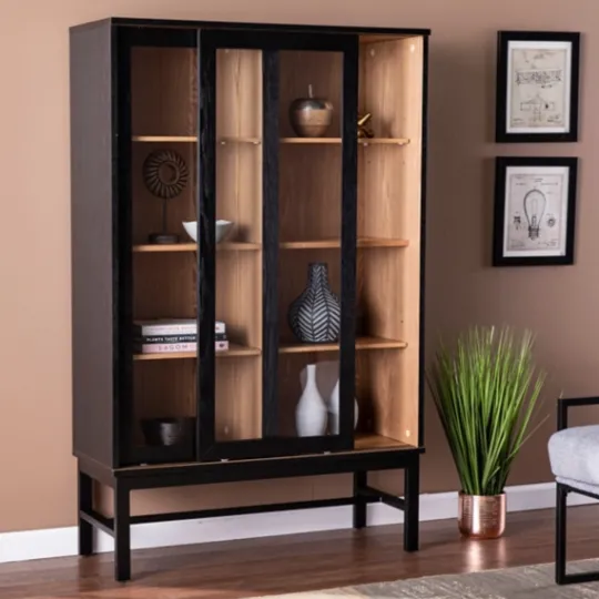 Kirkland's Home Wood And Glass 8-Shelf Cabinet- Cabinets & Sideboards