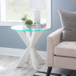 Kirkland's Home Wood And Glass Top X-Base Accent Table- Accent & End Tables