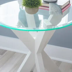Kirkland's Home Wood And Glass Top X-Base Accent Table- Accent & End Tables