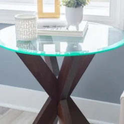 Kirkland's Home Wood And Glass Top X-Base Accent Table- Accent & End Tables