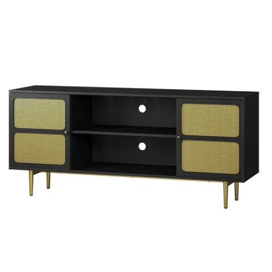 Kirkland's Home Wood And Gold Paneled 2-Door Tv Stand- Tv Stands & Media Consoles