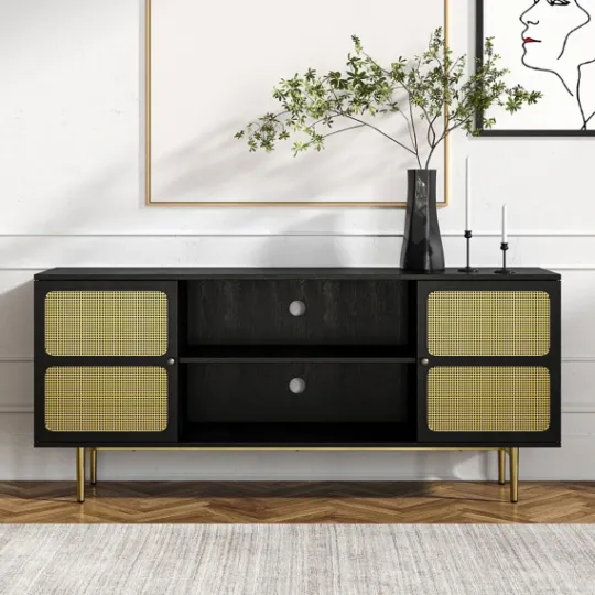 Kirkland's Home Wood And Gold Paneled 2-Door Tv Stand- Tv Stands & Media Consoles