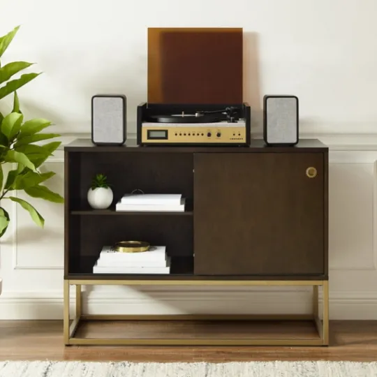 Kirkland's Home Wood And Gold Record Storage Media Cabinet- Tv Stands & Media Consoles