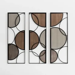 Kirkland's Home Wood And Metal Circle Panel Wall Plaques, Set Of 3- Wall Plaques