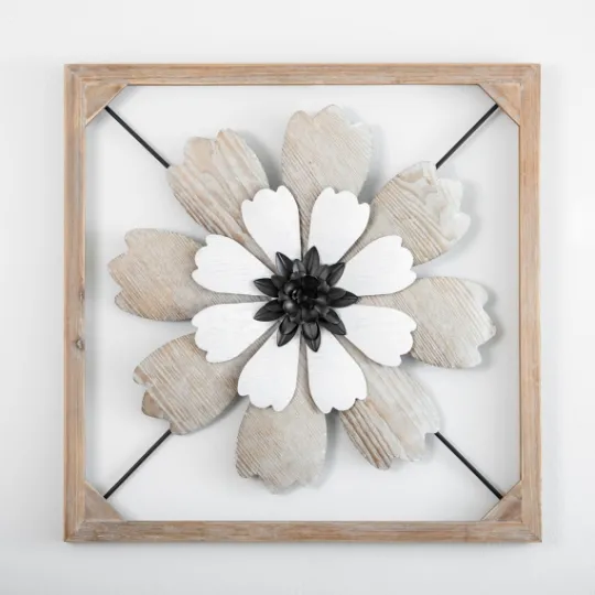 Kirkland's Home Wood And Metal Flower I Framed Wall Plaque- Wall Plaques