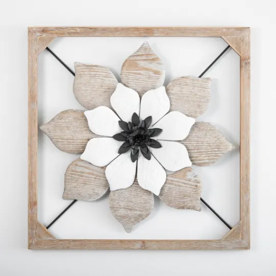 Kirkland's Home Wood And Metal Flower Ii Framed Wall Plaque- Wall Plaques