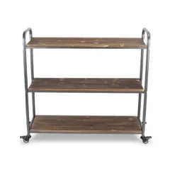 Kirkland's Home Wood And Metal Frame 3-Tier Rolling Shelf- Office Furniture
