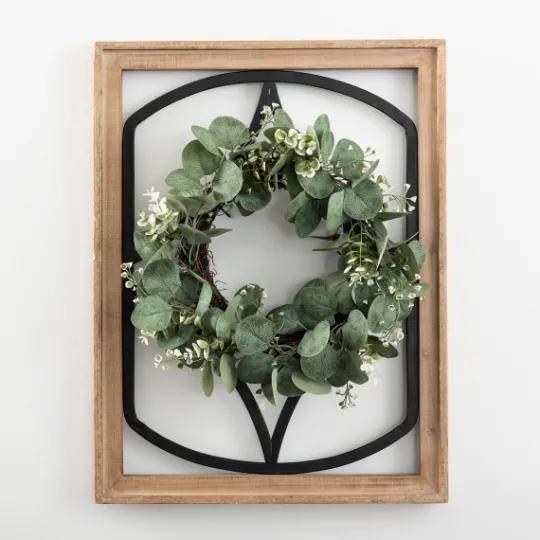 Kirkland's Home Wood And Metal Framed Wreath Wall Plaque- Wall Plaques