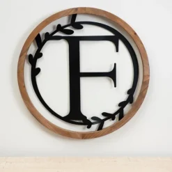 Kirkland's Home Wood And Metal Laurel Monogram F Plaque- Monogram Wall Decor