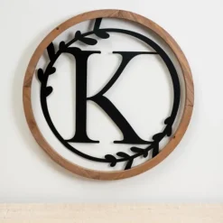 Kirkland's Home Wood And Metal Laurel Monogram K Plaque- Monogram Wall Decor