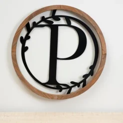Kirkland's Home Wood And Metal Laurel Monogram P Plaque- Monogram Wall Decor