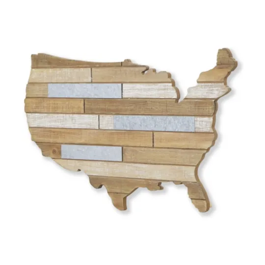 Kirkland's Home Wood And Metal Plank Usa Map Wall Plaque- Wall Plaques