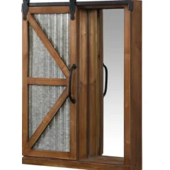 Kirkland's Home Wood And Metal Sliding Barn Door Wall Cabinet- Decorative Mirrors