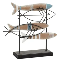 Kirkland's Home Wood And Metal Stand Fish Sculpture- Statues & Figurines