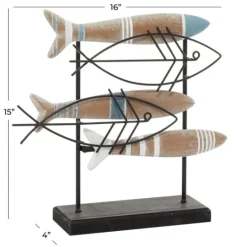 Kirkland's Home Wood And Metal Stand Fish Sculpture- Statues & Figurines