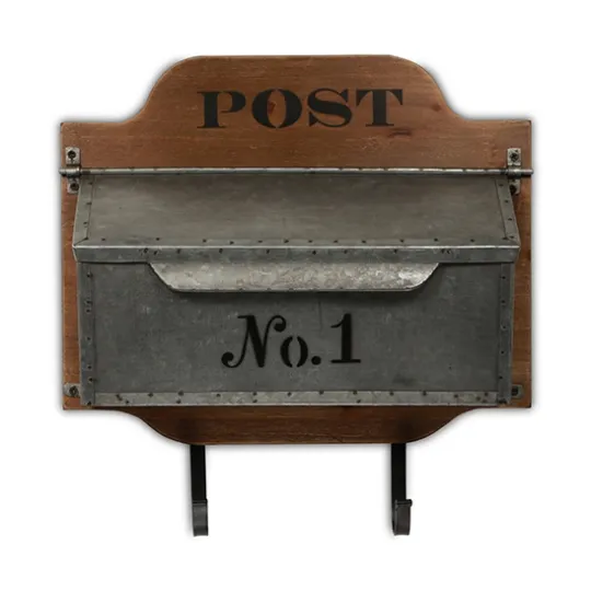 Kirkland's Home Wood And Metal Wall Storage Mail Box With Hooks- Wall Storage
