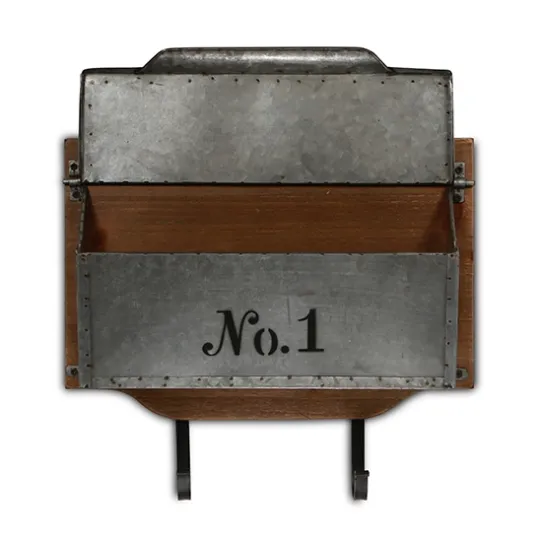 Kirkland's Home Wood And Metal Wall Storage Mail Box With Hooks- Wall Storage
