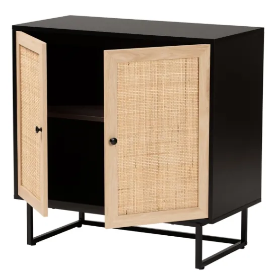 Kirkland's Home Wood And Rattan 2-Door Cabinet- Cabinets & Sideboards