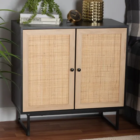 Kirkland's Home Wood And Rattan 2-Door Cabinet- Cabinets & Sideboards