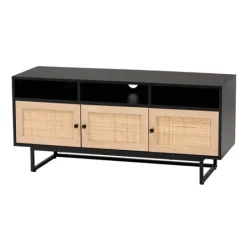 Kirkland's Home Wood And Rattan 3-Door Tv Stand- Tv Stands & Media Consoles